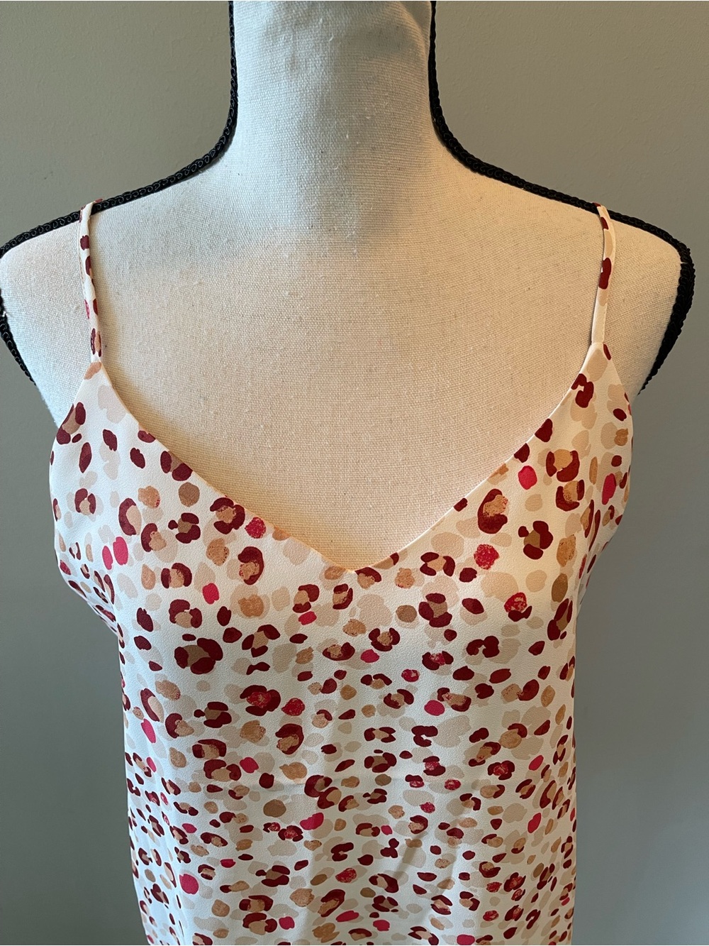 Ann Taylor Petite Cream Blouse with Pink and Red Spot Print